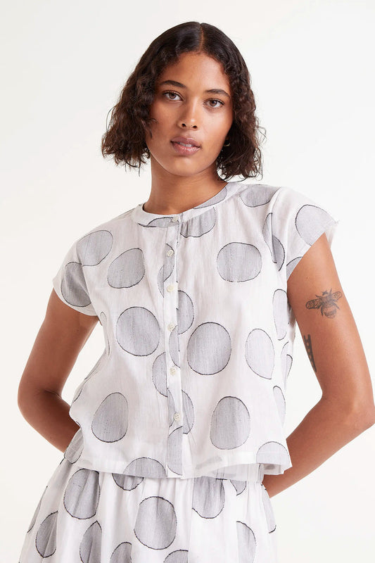 Compania Fantastica White Circle Print Jacquard Top