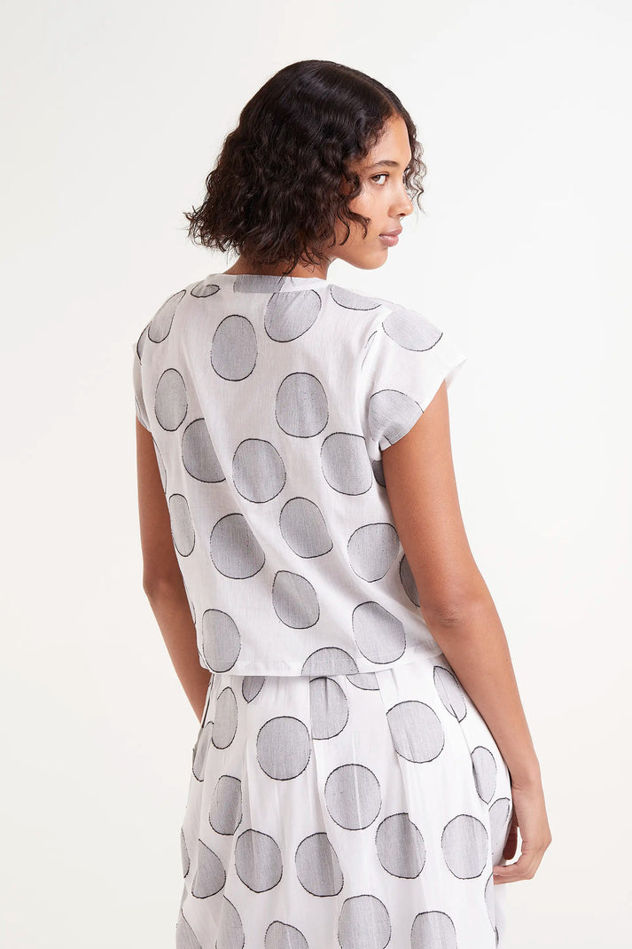 Compania Fantastica White Circle Print Jacquard Top