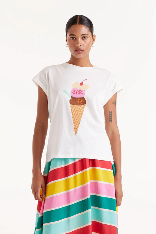 Compania Fantastica White Ice Cream Print Short Sleeve Tee Shirt