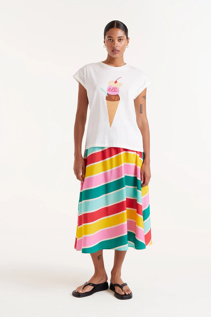 Compania Fantastica White Ice Cream Print Short Sleeve Tee Shirt