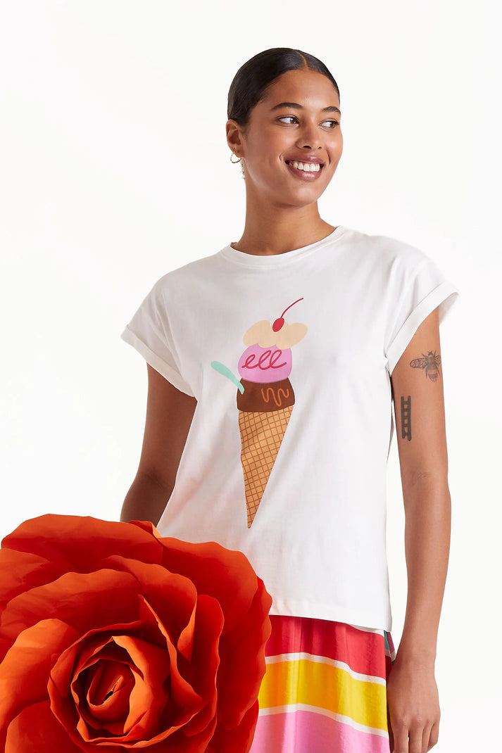Compania Fantastica White Ice Cream Print Short Sleeve Tee Shirt