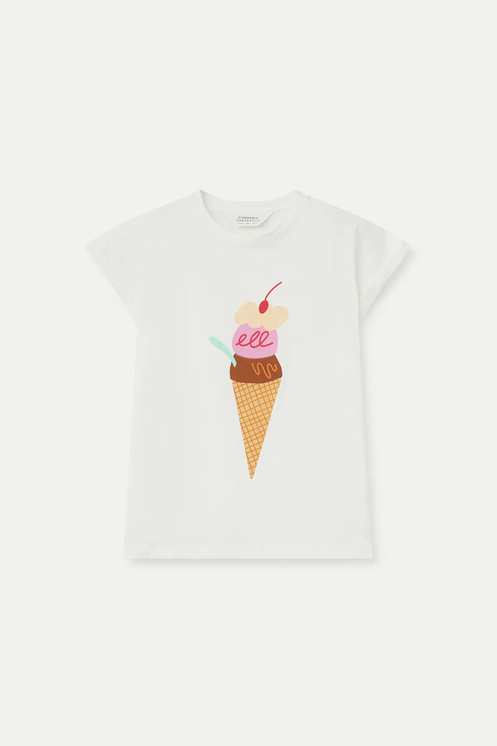 Compania Fantastica White Ice Cream Print Short Sleeve Tee Shirt