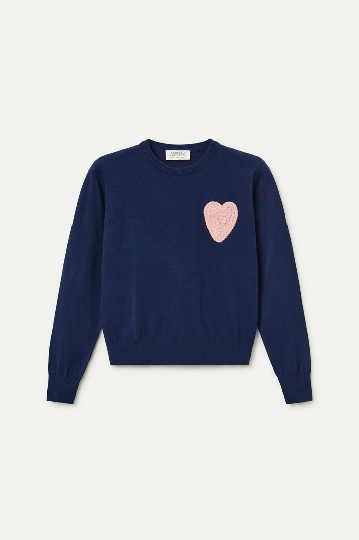 Compania Fantastica Jumper in Navy Blue with Heart Print