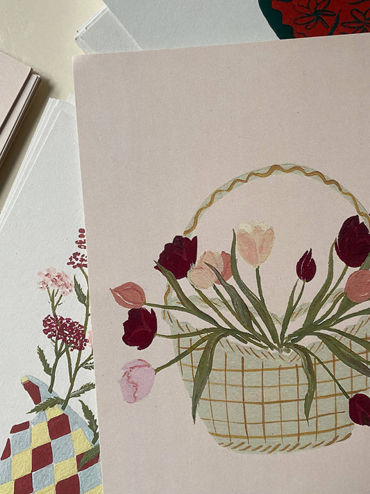 Harriet Watson - A5 print- Basket of Tulips