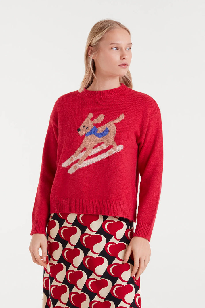 Compania Fantastica Jacquard Sweater With Skier Dog Print