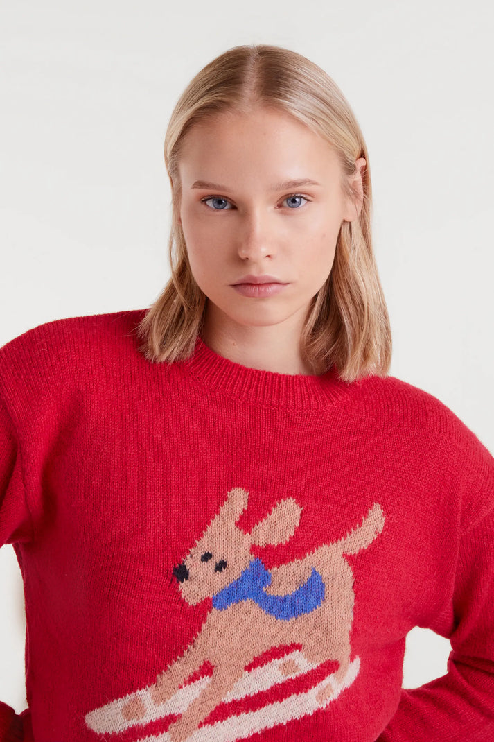 Compania Fantastica Jacquard Sweater With Skier Dog Print