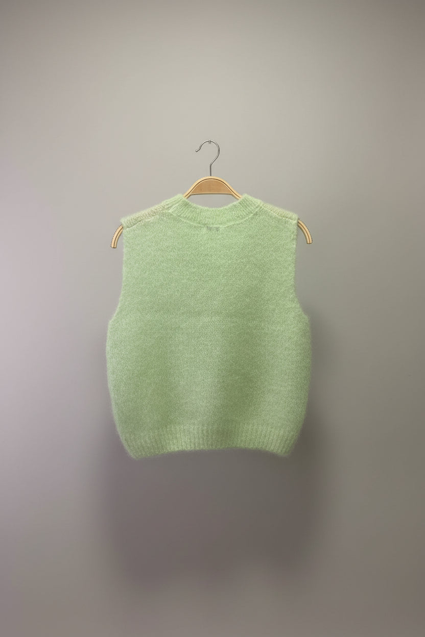 Florence Fluffy Mohair Knit Tank Top in Lime