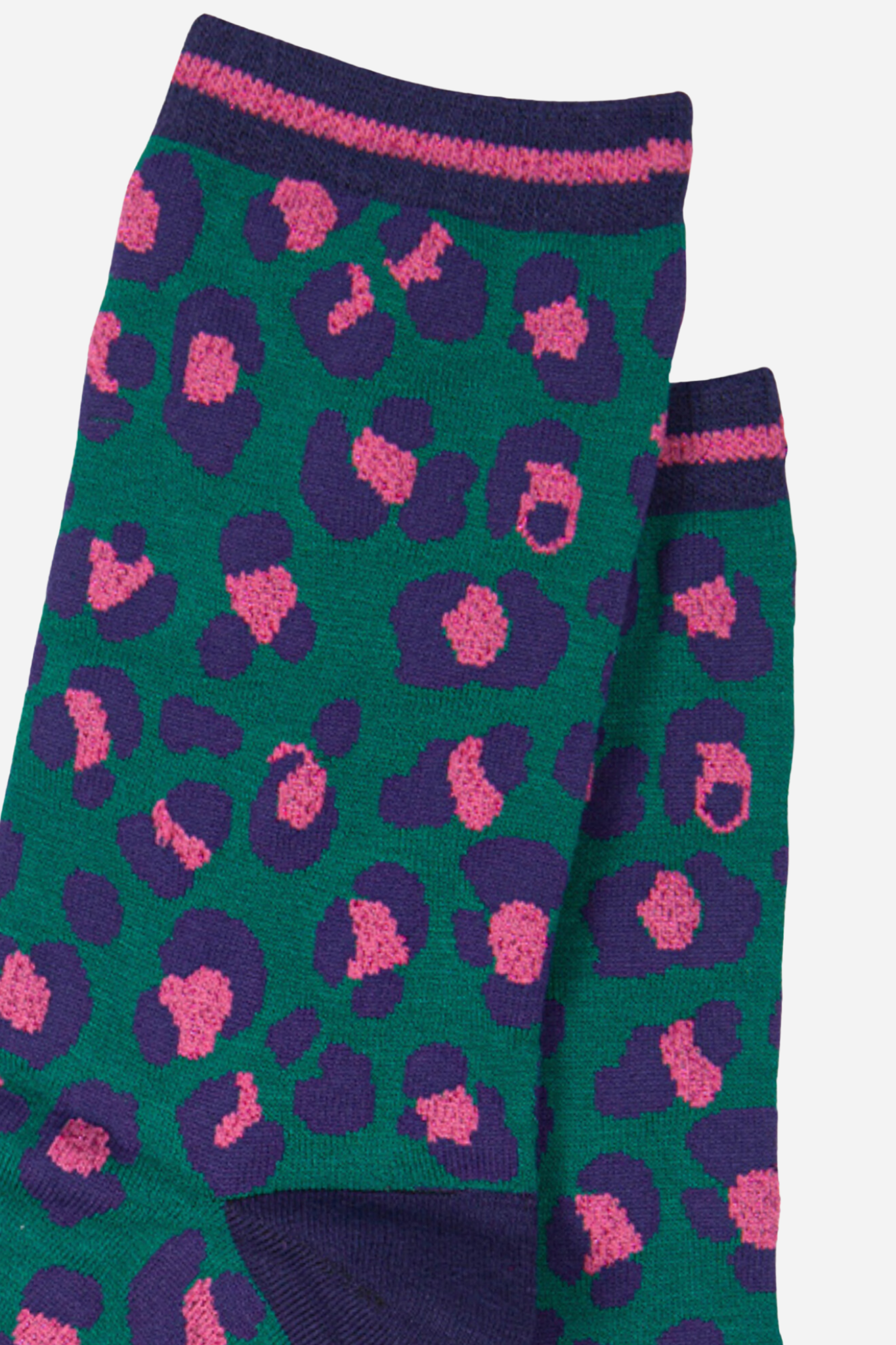 Women's Bamboo Socks Leopard Print Ankle Socks Green Pink