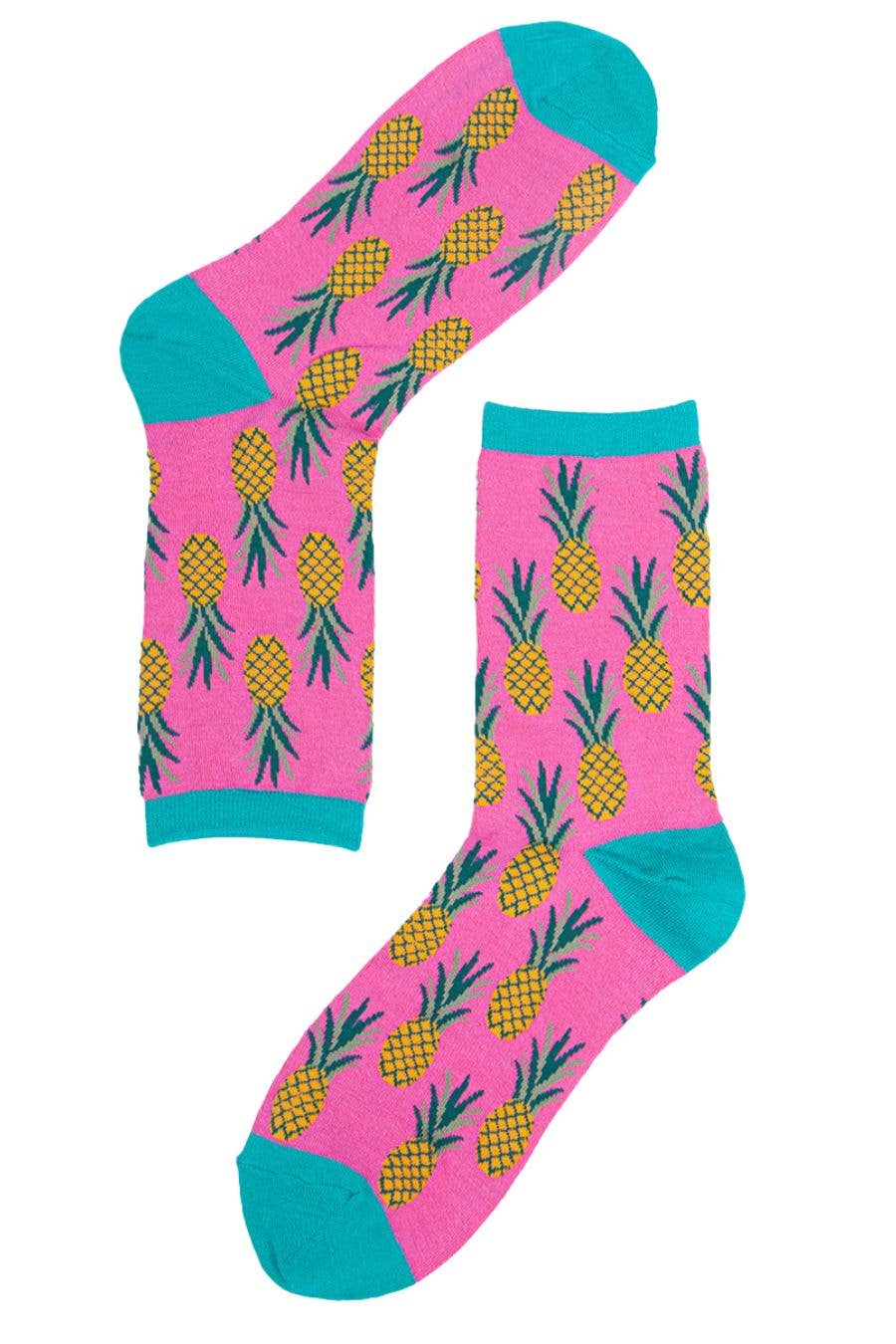 Womens Bamboo Socks Pineapple Print Novelty Ankle Socks Pink