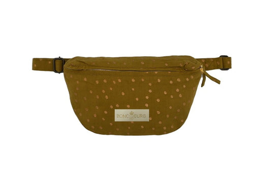 Boncoeurs Dots Bum Bag in Old Gold with gold dots