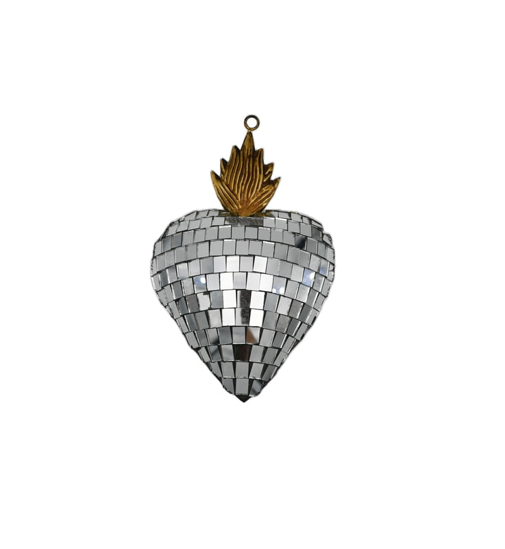 Mirrored heart shaped decoration from Boncoeurs with a crown and hanging loop at the top