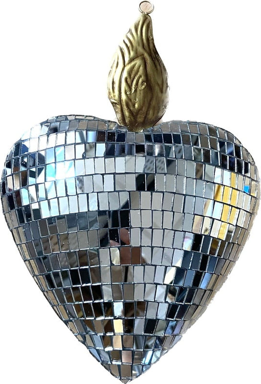 Boncoeurs Large Mirrored Heart Decoration with gold top and hanging loop