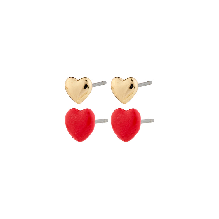 Pilgrim MAEVE heart stud earrings 2-in-1 set, gold-plated