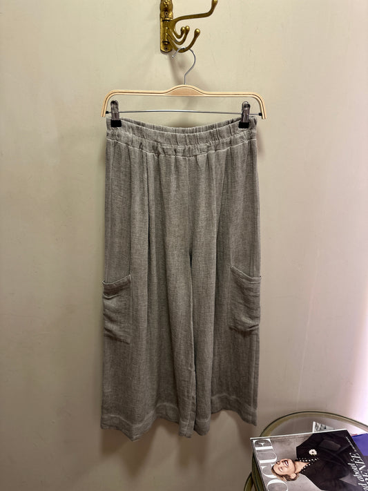 Harper Cropped linen mix trouser with side pockets Stone