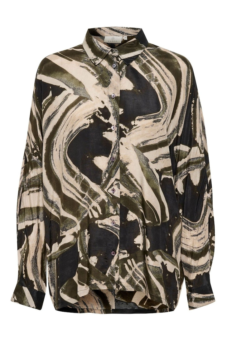 Kaffe Sophia Boxy Batwing Shirt in Black and Green