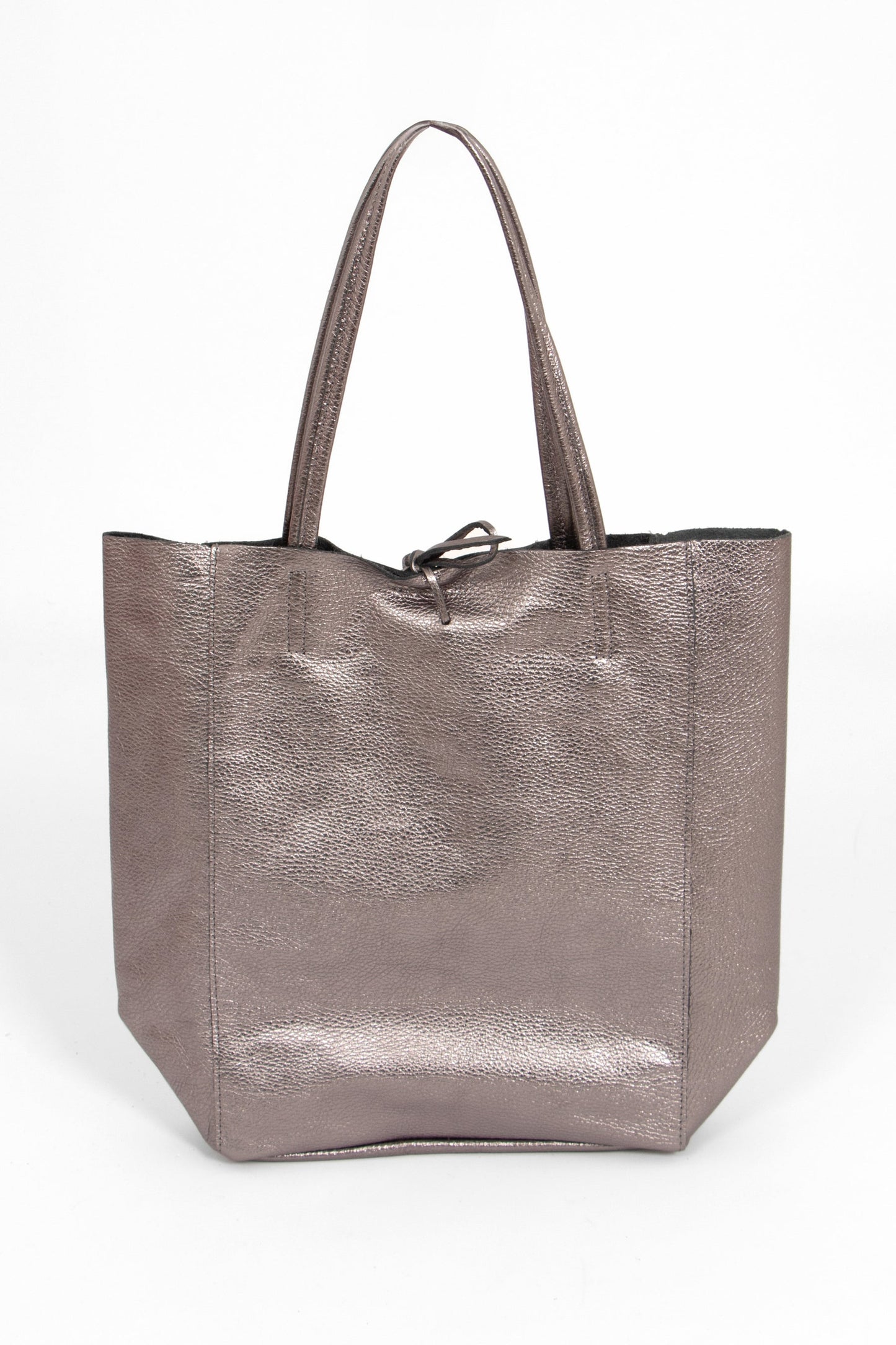 Heather Italian Leather Tote Bag - Pewter, Metallic