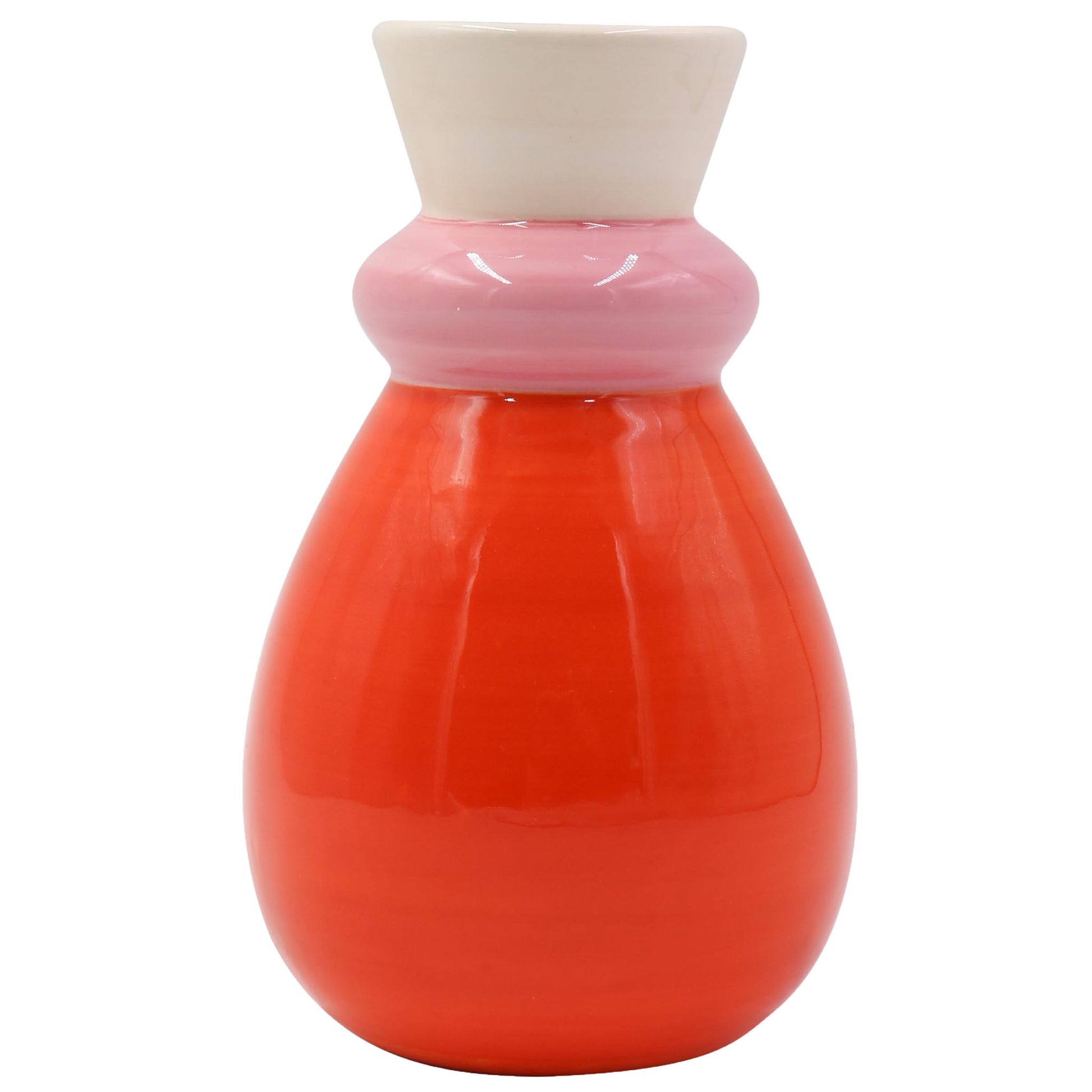 Carolina Vase, a lovely pink white and orange vase with a round base