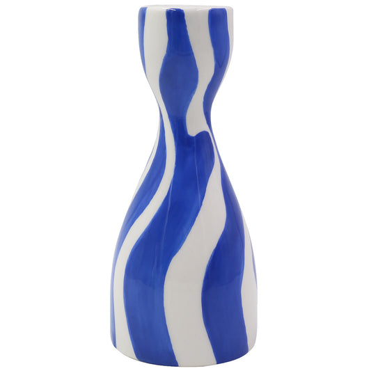 Que Rico Nino candle holder in white and blue swirling stripe
