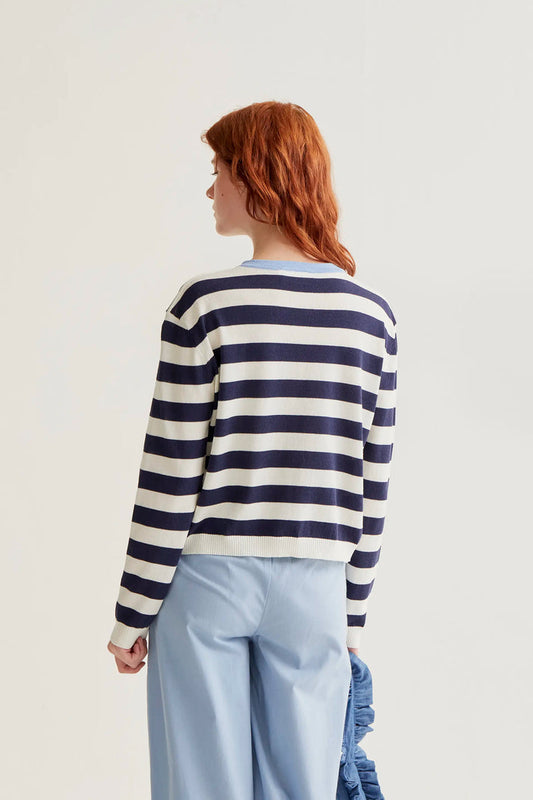 Compania Fantastica Soft Knit Cardigan with White & Navy Stripe