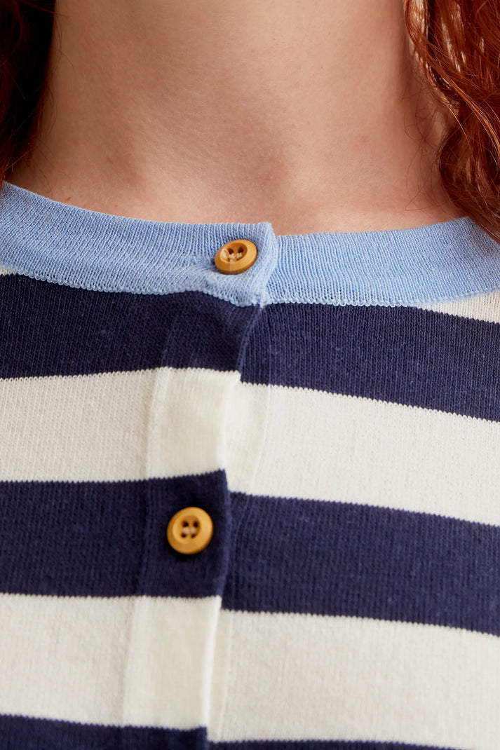 Compania Fantastica Soft Knit Cardigan with White & Navy Stripe