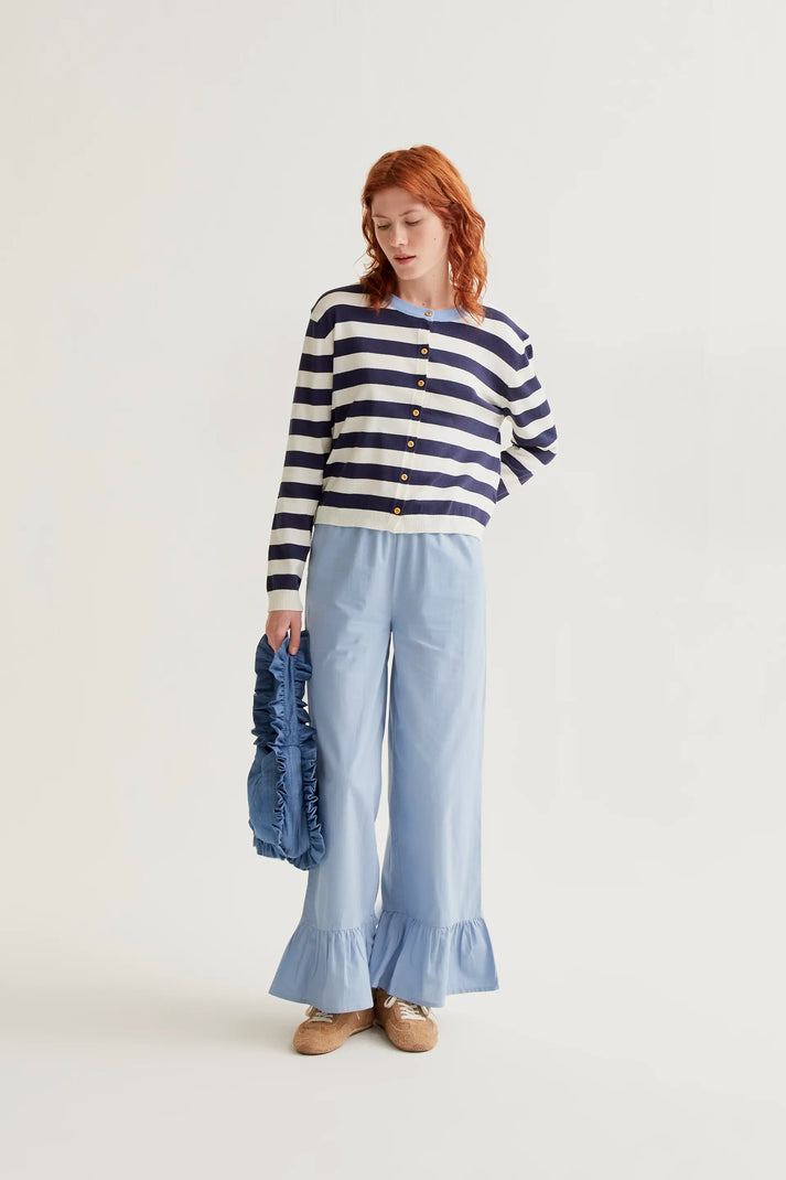 Compania Fantastica Soft Knit Cardigan with White & Navy Stripe