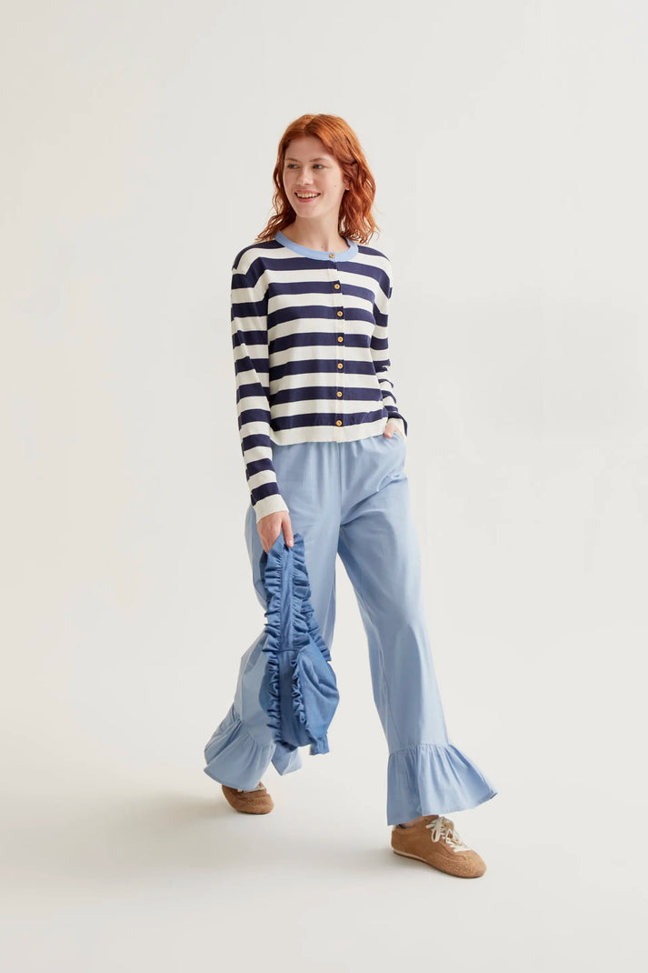 Compania Fantastica Soft Knit Cardigan with White & Navy Stripe