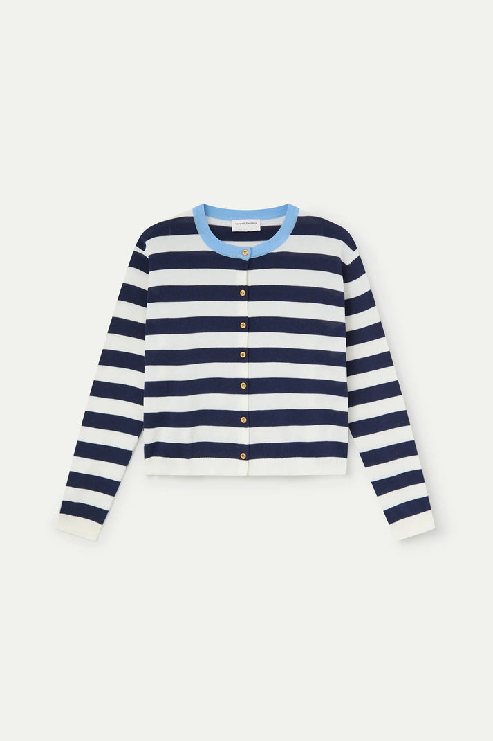 Compania Fantastica Soft Knit Cardigan with White & Navy Stripe
