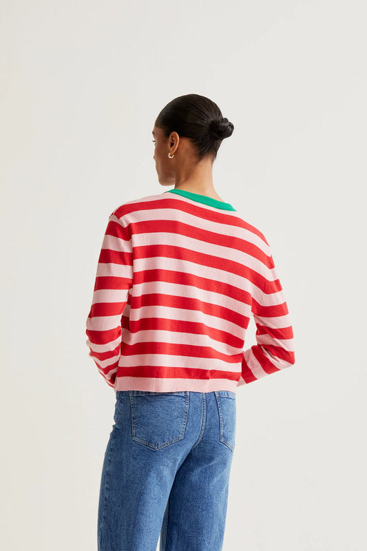 Compania Fantastica Soft Knit Cardigan with Pink & Red Stripe