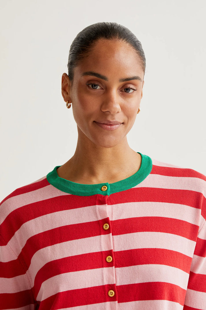 Compania Fantastica Soft Knit Cardigan with Pink & Red Stripe