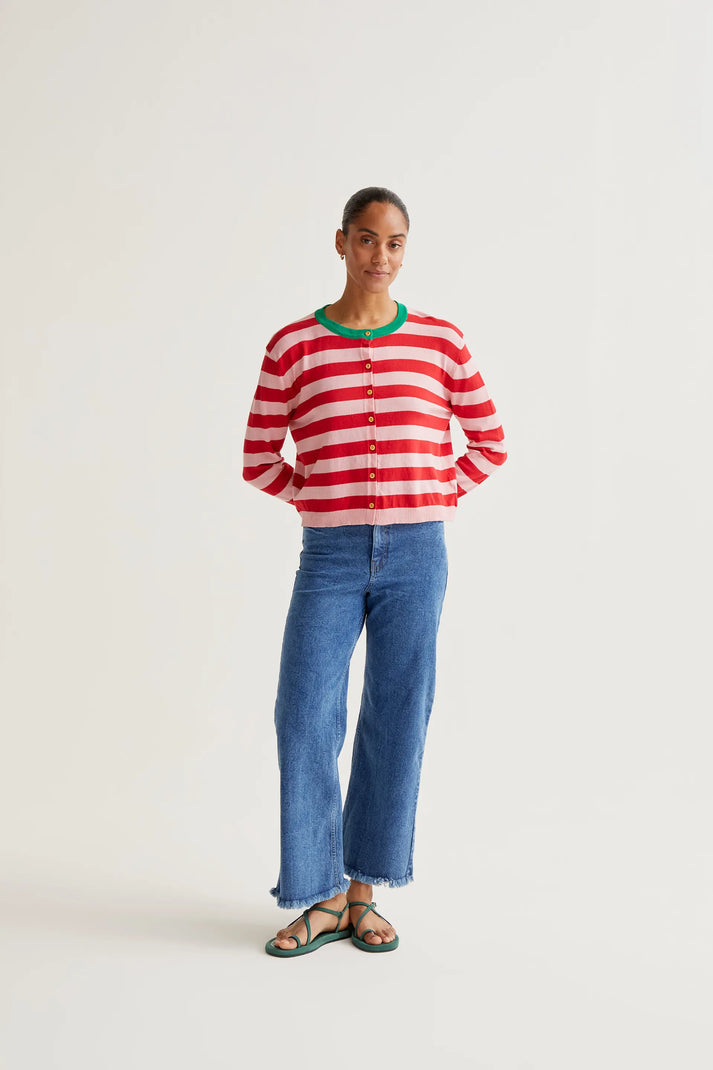 Compania Fantastica Soft Knit Cardigan with Pink & Red Stripe
