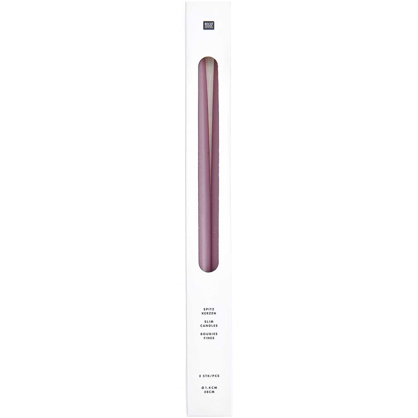 RICO Slim candles 28 cm in mauve, 2 pcs