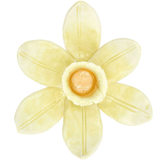 The Rico yellow daffodil dinner candle holder made from hand painted ceramic
