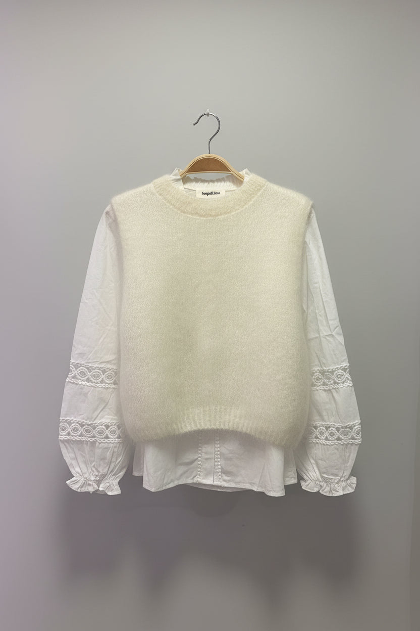Florence Fluffy Mohair Knit Tank Top in Cream