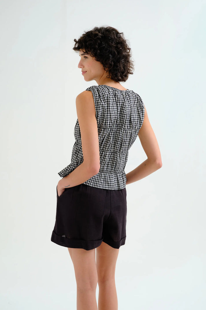 Compania Fantastica Black Gingham Top