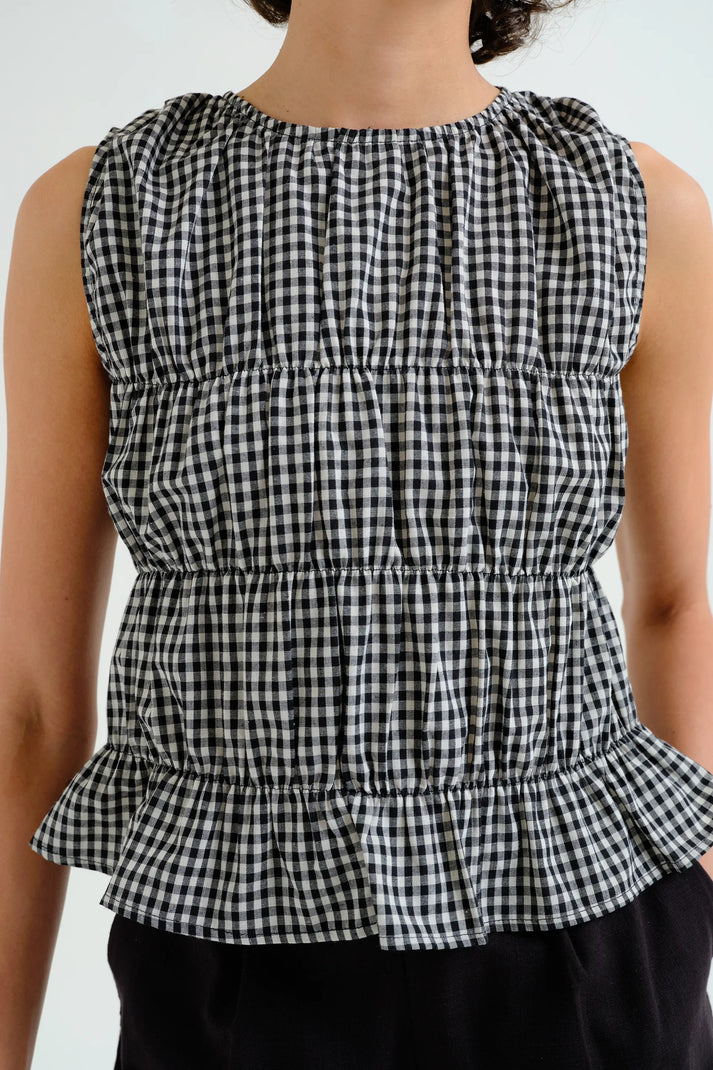Compania Fantastica Black Gingham Top