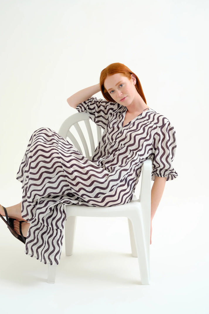 Compania Fantastica Wave Black & White Long Dress