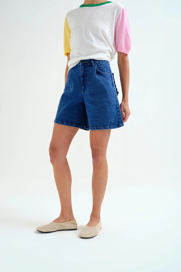 Compania Fantastica Blue Denim Shorts with Wave Detail