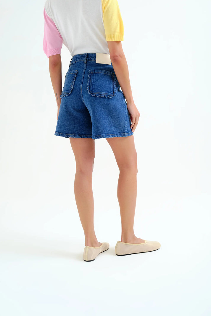 Compania Fantastica Blue Denim Shorts with Wave Detail