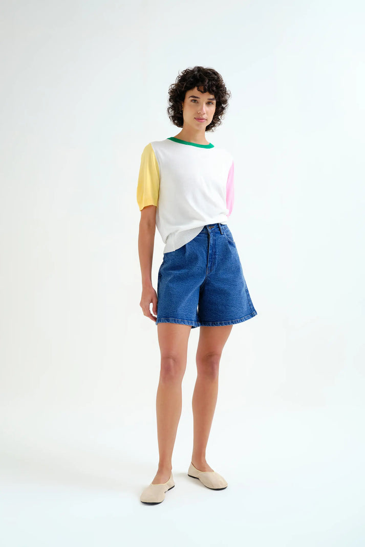 Compania Fantastica Blue Denim Shorts with Wave Detail