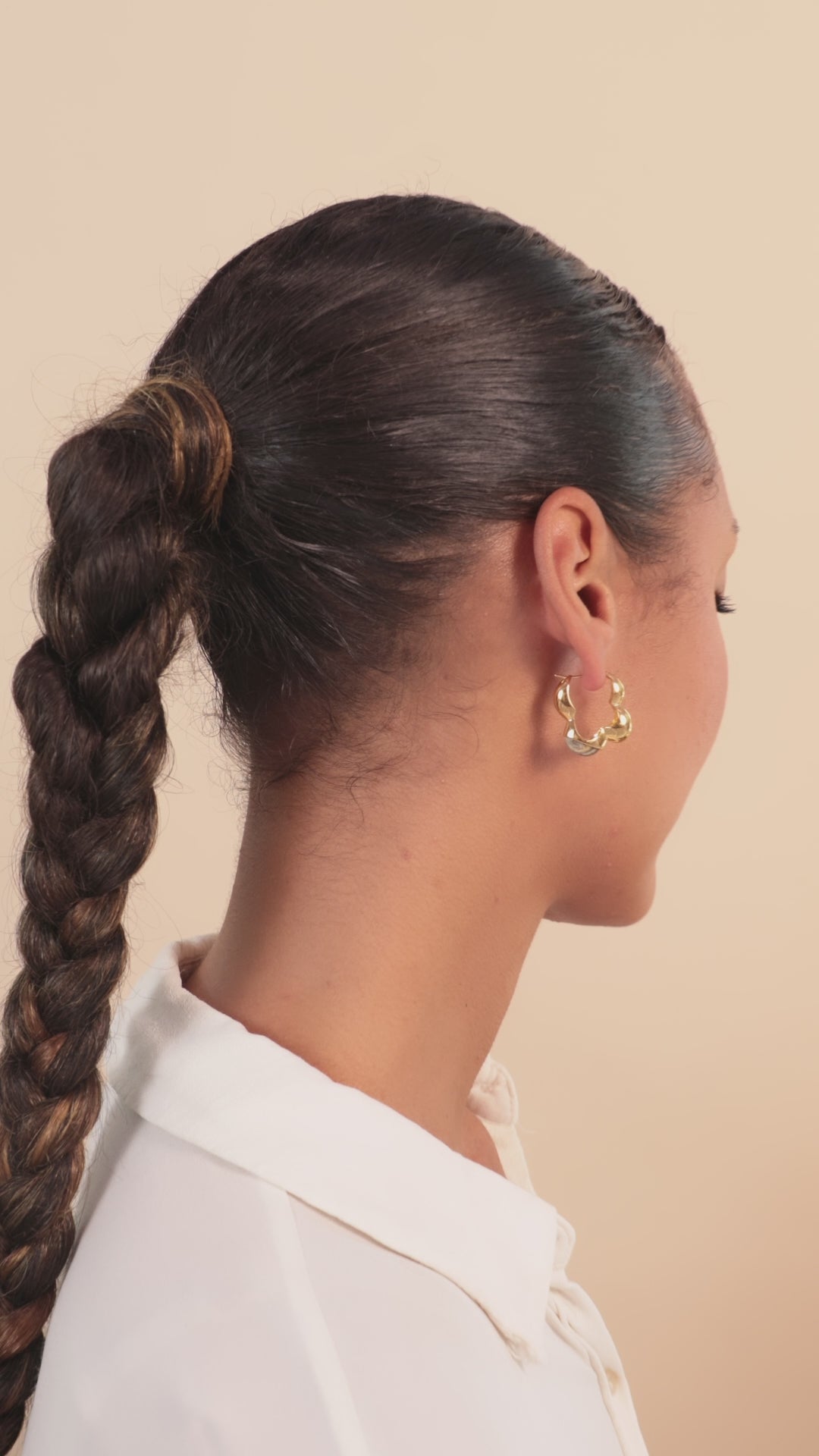 Vurchoo Jewellery Gaia Link Sculptural Grey Jasper Statement Hoops Gold