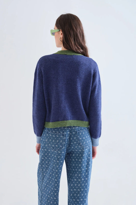Compania Fantastica Blue and Green Two-Tone Knit Cardigan