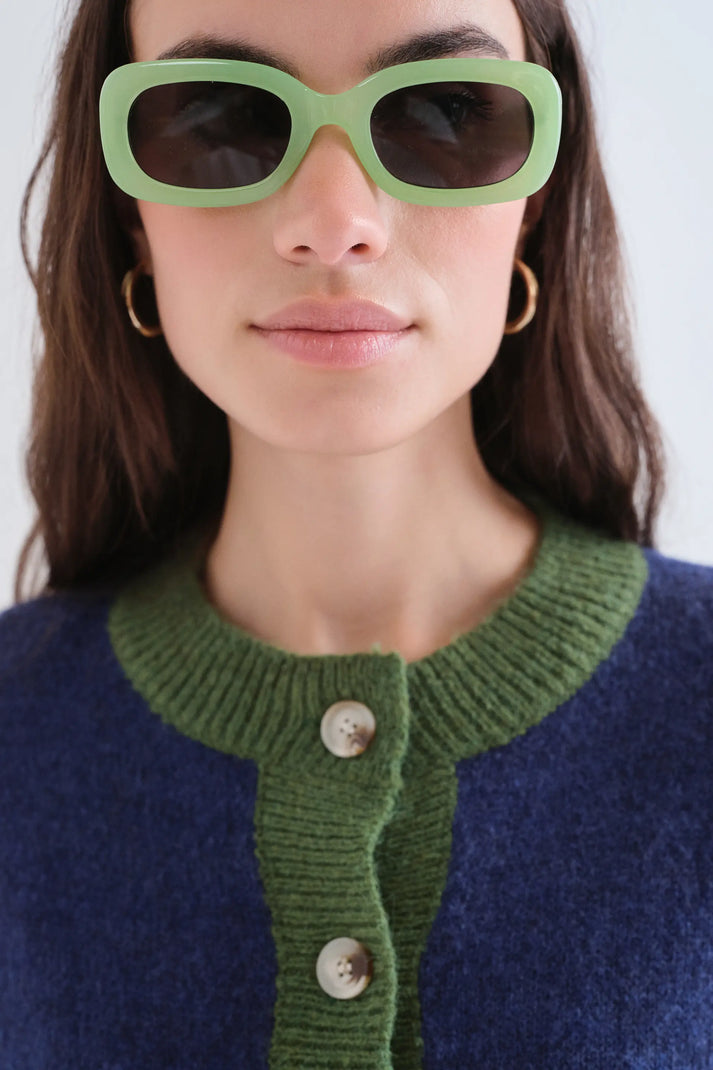 Compania Fantastica Blue and Green Two-Tone Knit Cardigan
