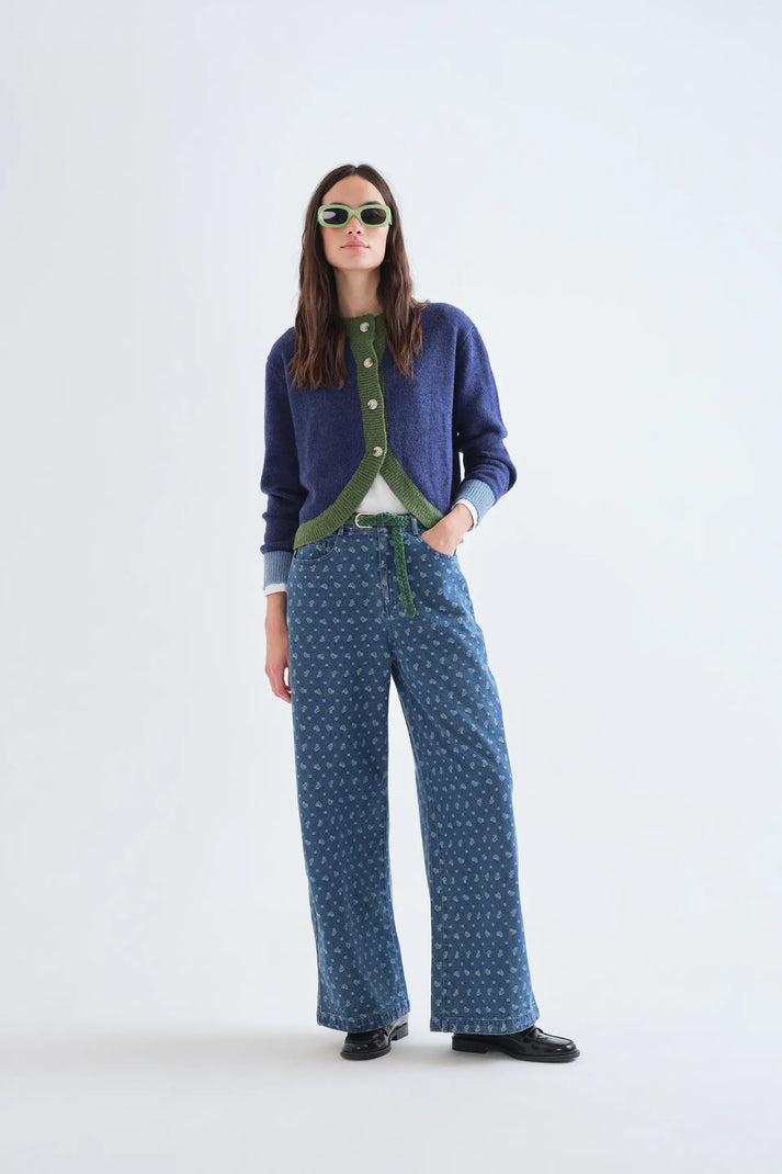 Compania Fantastica Blue and Green Two-Tone Knit Cardigan
