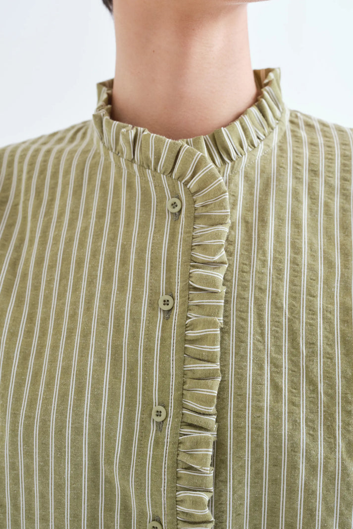 Compania Fantastica Light Green & White Striped Shirt