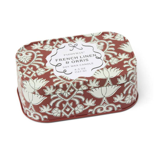 Cherie Printed Tin Candle  - Crimson & Cream - French Linen & Oris127g