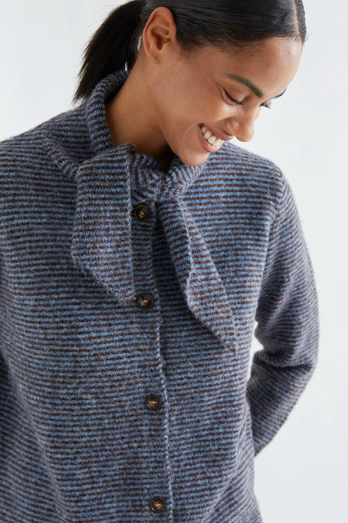 Compania Fantastica Blue and Brown Striped Knit Cardigan