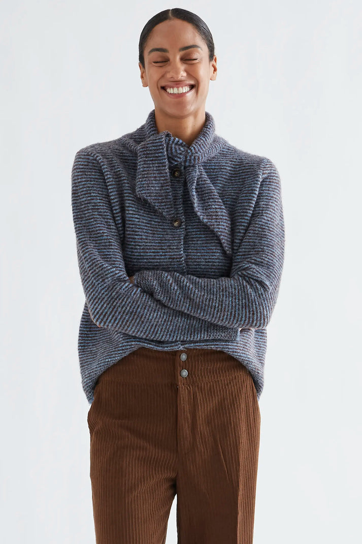 Compania Fantastica Blue and Brown Striped Knit Cardigan
