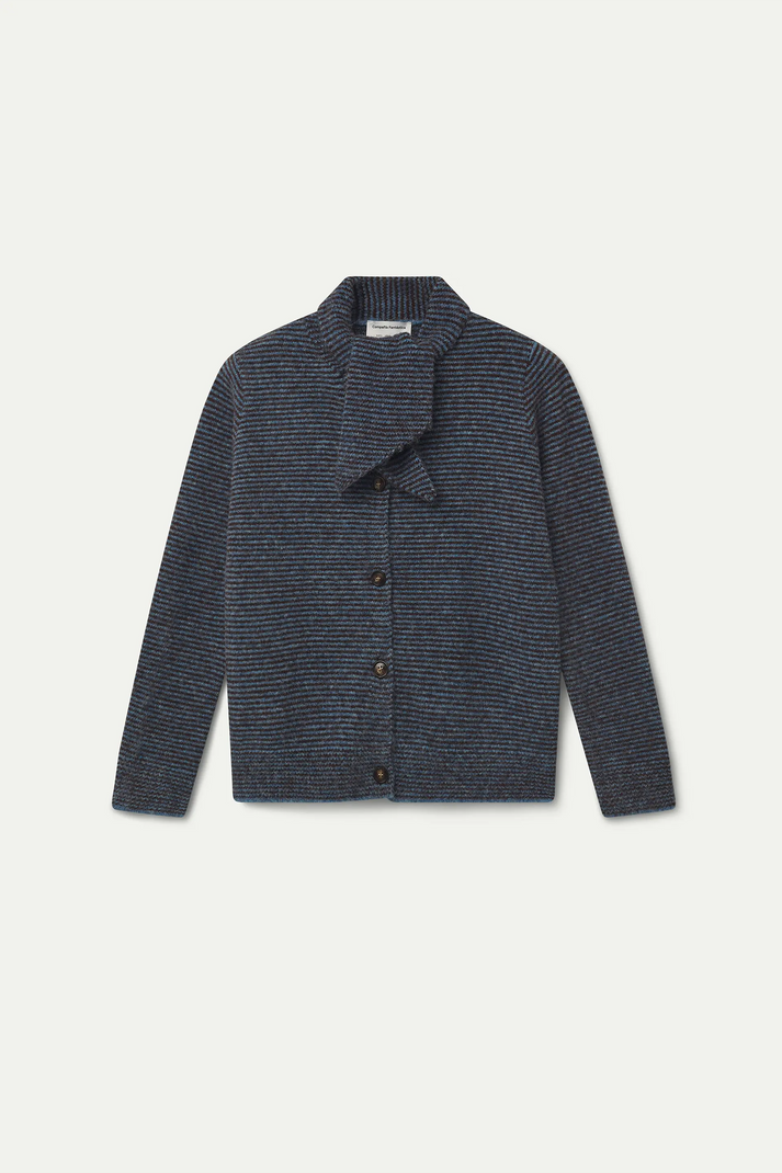 Compania Fantastica Blue and Brown Striped Knit Cardigan