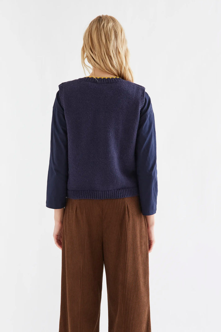 Compania Fantastica Navy Blue Knit Vest with Multicolored Velvet Buttons
