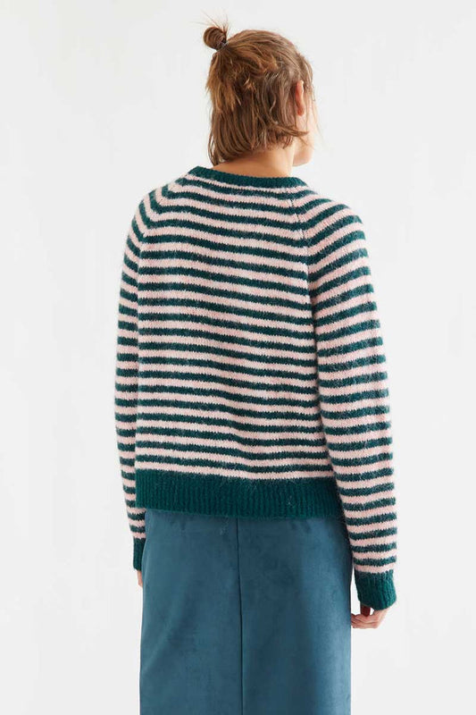 Compania Fantastica Dark Green and Pink Striped Knit Sweater